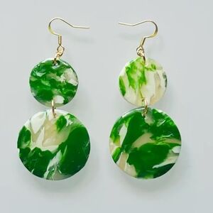 Green and Cream Dangle Earrings